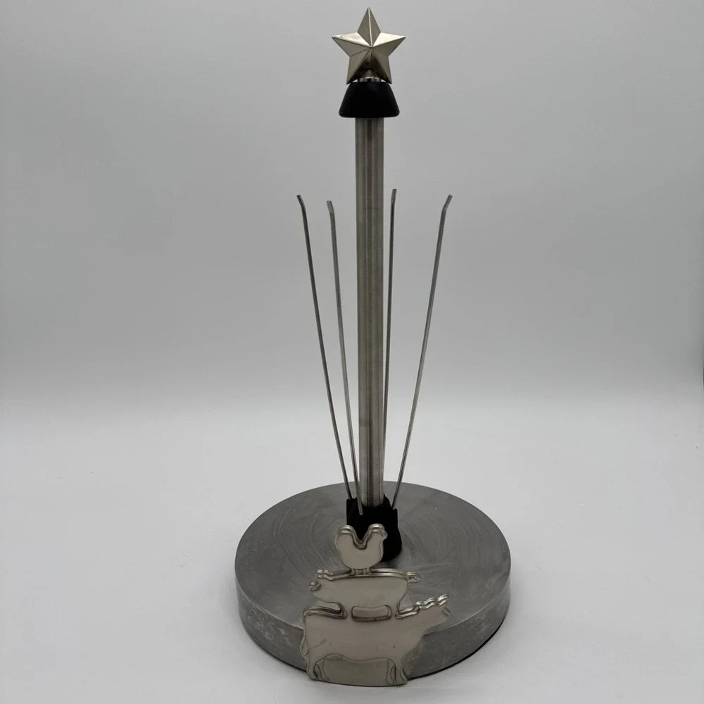 Kamenstein Brushed Stainless Steel Paper Towel Holder Country‎ Cow Pig Rooster